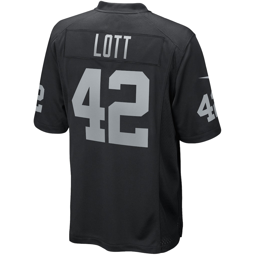 Pouc LV.Raiders #42 Ronnie Lott Black Game Retired Player Jersey