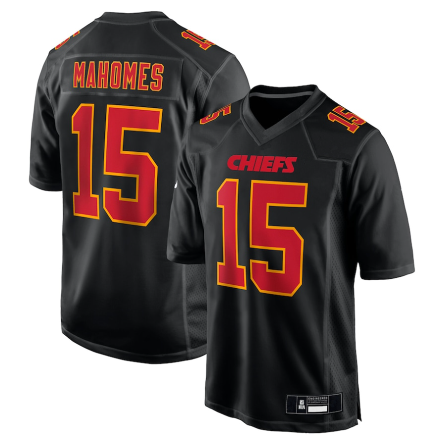 Pouc #15 Patrick Mahomes Player KC.Chiefs Carbon Black Fashion Game Stitched Jerseys