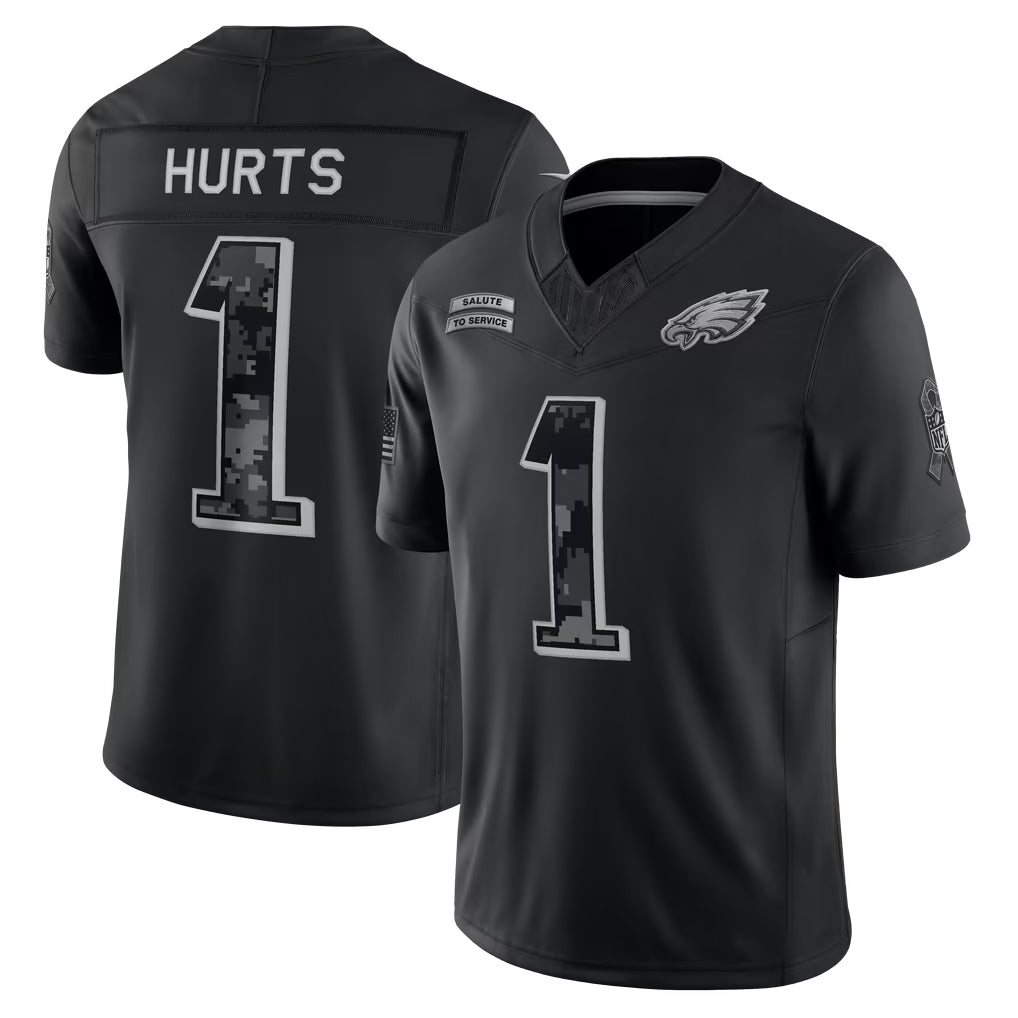 Pouc P.Eagles #1 Jalen Hurts Player Black Limited 2026 Salute to Service Home Game Stitched Jerseys