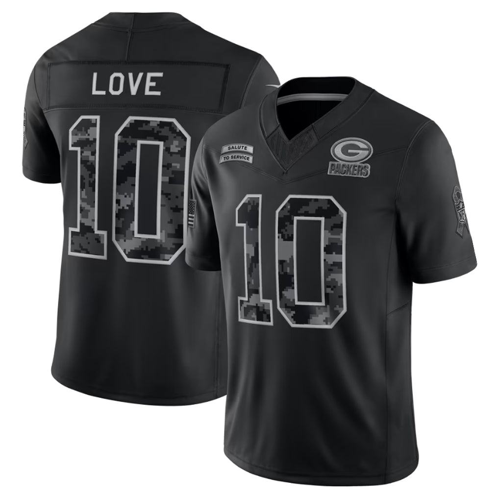 Pouc GB.Packers #10 Jordan Love Player Black Limited 2026 Salute to Service Home Game Stitched Jerseys