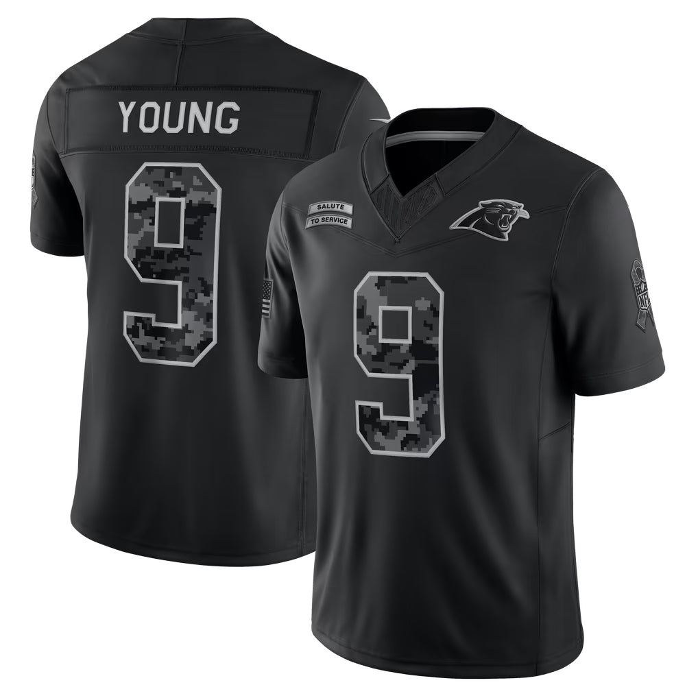 Pouc C.Panthers #9 Bryce Young Player Black Limited 2026 Salute to Service Home Game Stitched Jerseys