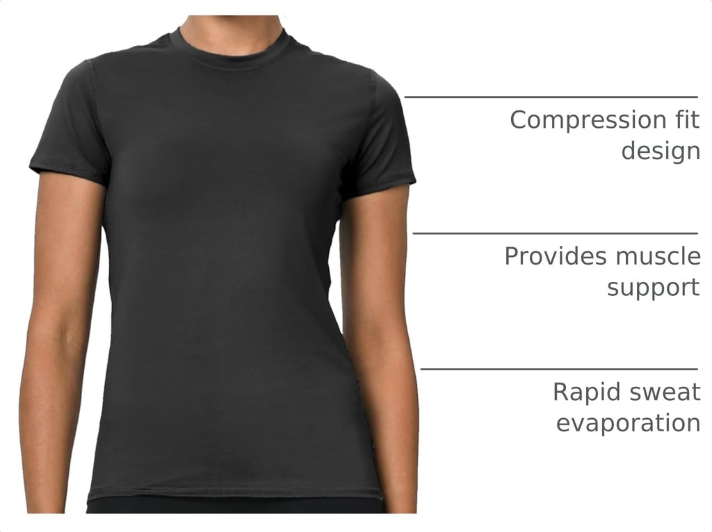 5-Pack Women's Compression Shirts Short Sleeve Workout Gym Tops | Moisture Wicking, Quick Dry, Breathable, Stretchy, Tight Fit, Muscle Support, Athletic Baselayer, for Yoga, Running, Fitness