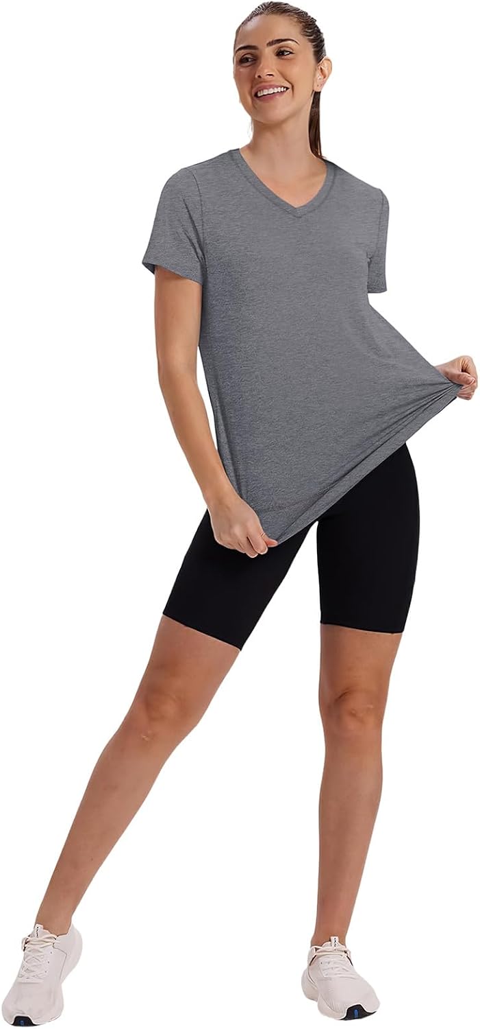 XIEERDUO Womens Workout Tops Short Sleeve Shirts Sun Protection UPF 50+ Quick Dry Outfits for Hiking Running V Neck S-3XL