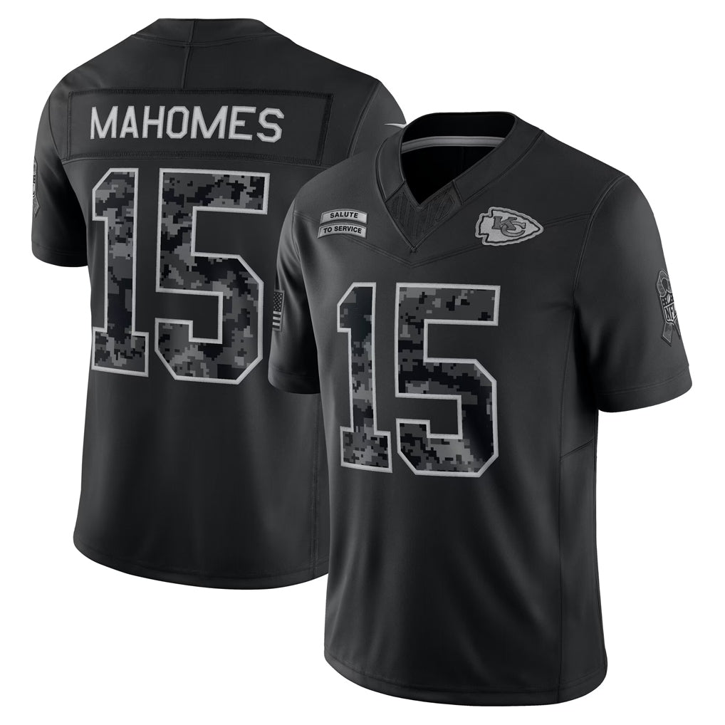 Pouc KC.Chiefs #15 Patrick Mahomes Player Black Limited 2026 Salute to Service Home Game Stitched Jerseys