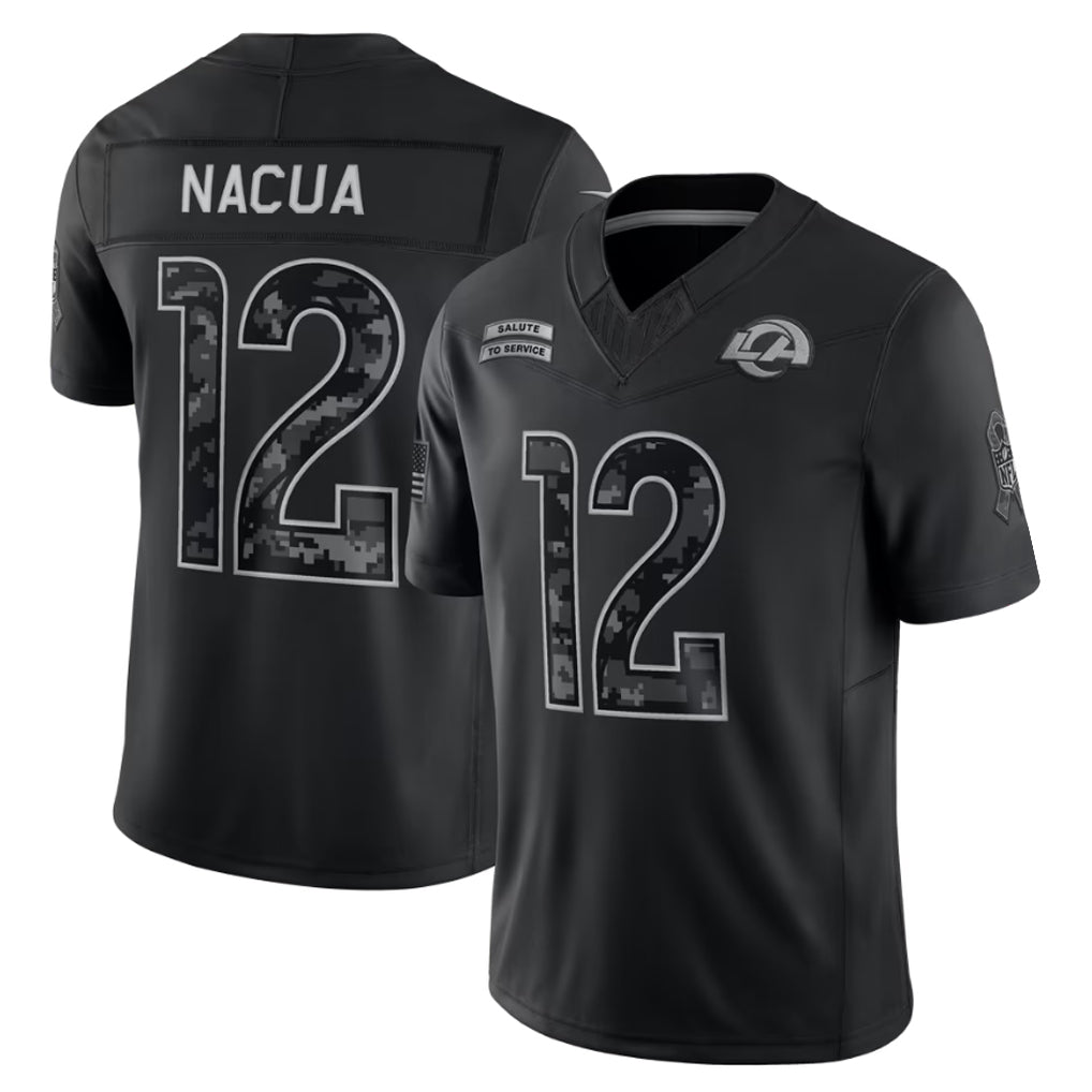 Pouc LA.Rams #12 Puka Nacua Player Black Limited 2026 Salute to Service Home Game Stitched Jerseys