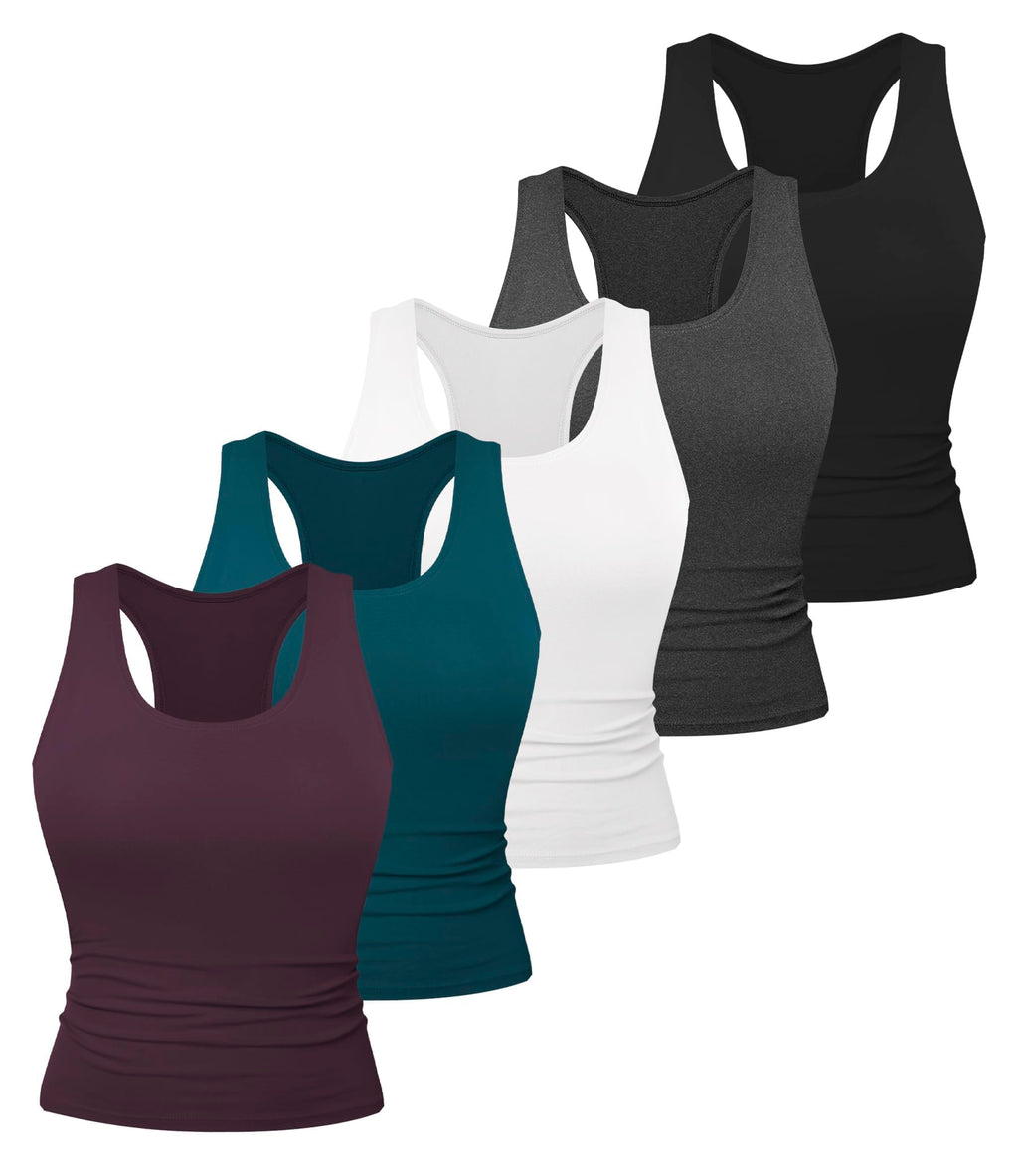Dalavch 5 Pack Women's Workout Racerback Tank Tops No Built-in Bra | Fitted, Spandex, Yoga, Active, Exercise, Athletic, Running, Gym, Sports, Crop, Tops, for Women