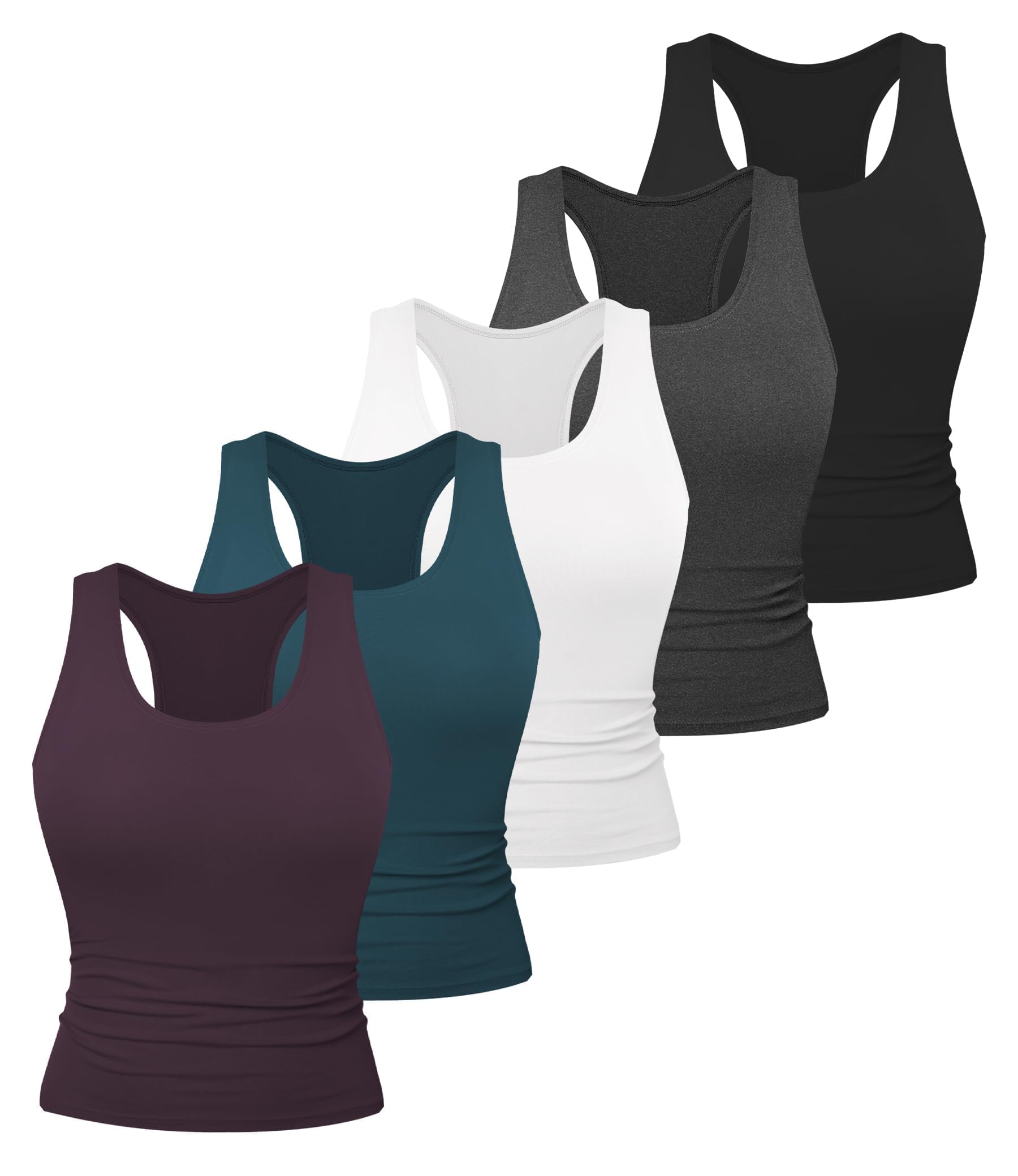 Dalavch 5 Pack Women's Workout Racerback Tank Tops No Built-in Bra | Fitted, Spandex, Yoga, Active, Exercise, Athletic, Running, Gym, Sports, Crop, Tops, for Women