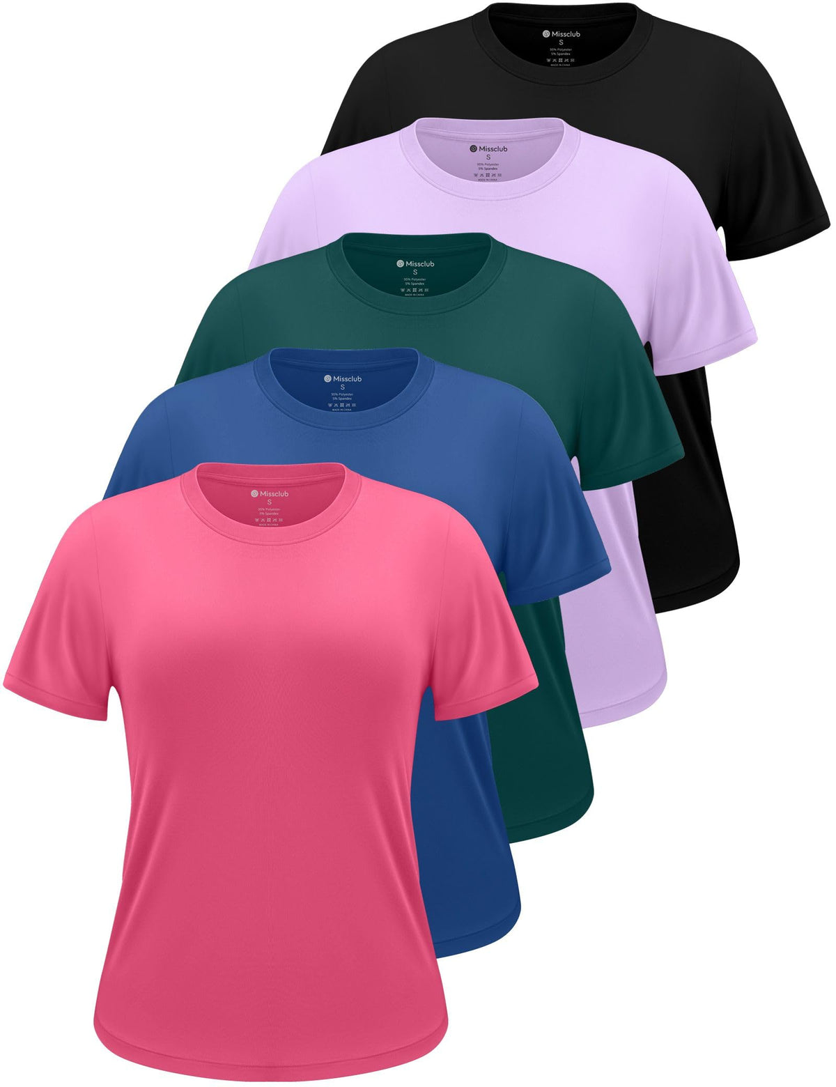 5 Pack Womens Shirts UPF 50+ Workout Tops Dry Fit Athletic Tee | Breathable Dry Fit Fabric, 4-way Stretch, Crew Neck Comfort, Short Sleeve, Versatile 5-pack for Athletic and Daily Wear
