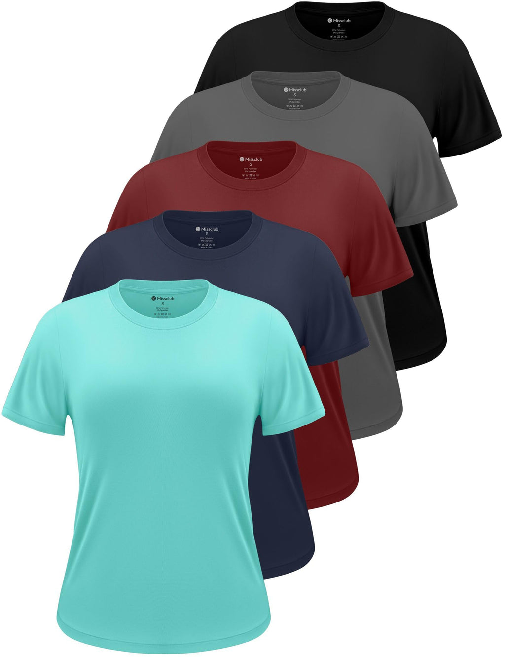 5 Pack Womens Shirts UPF 50+ Workout Tops Dry Fit Athletic Tee | Breathable Dry Fit Fabric, 4-way Stretch, Crew Neck Comfort, Short Sleeve, Versatile 5-pack for Athletic and Daily Wear
