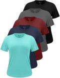 5 Pack Womens Shirts UPF 50+ Workout Tops Dry Fit Athletic Tee | Breathable Dry Fit Fabric, 4-way Stretch, Crew Neck Comfort, Short Sleeve, Versatile 5-pack for Athletic and Daily Wear
