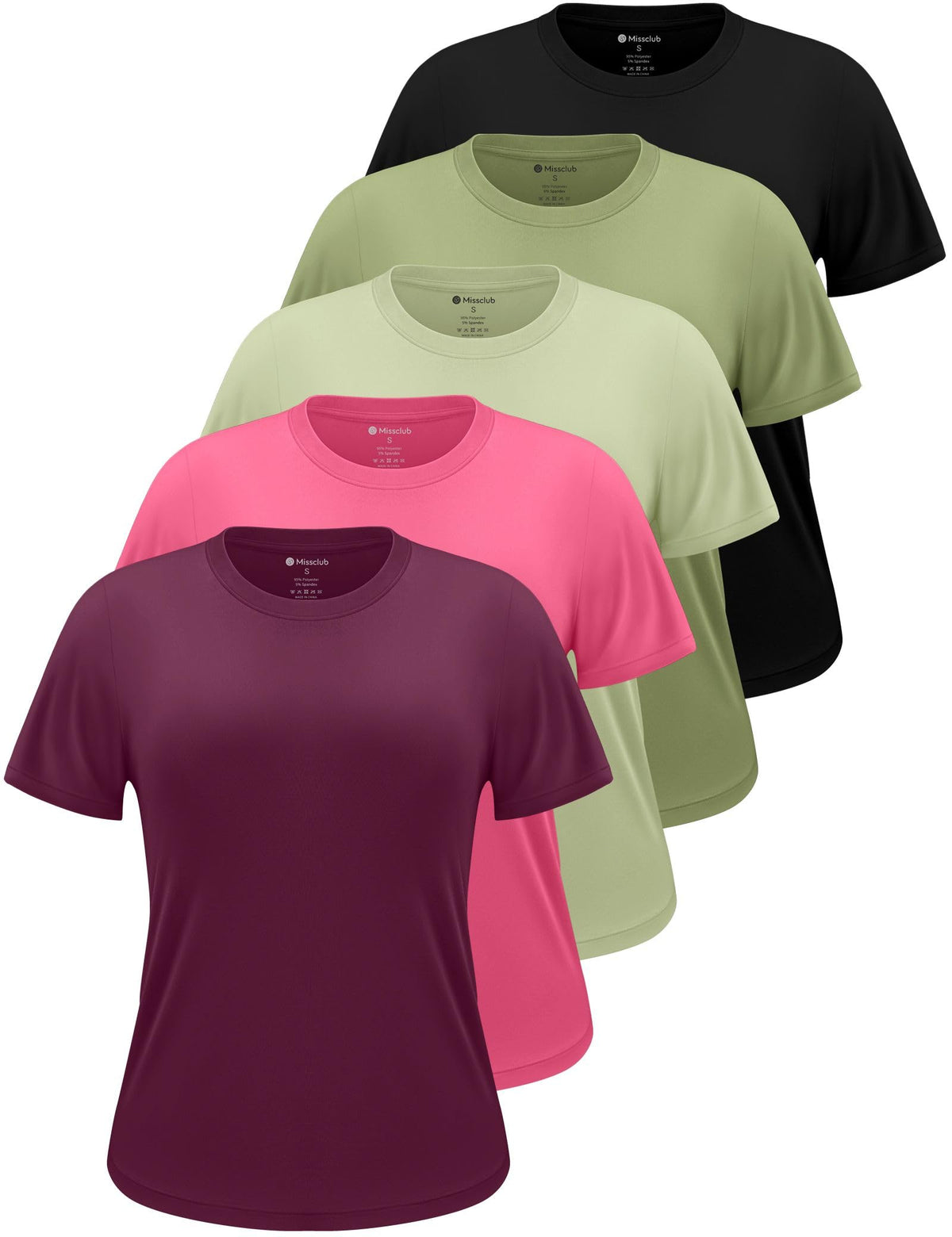 5 Pack Womens Shirts UPF 50+ Workout Tops Dry Fit Athletic Tee | Breathable Dry Fit Fabric, 4-way Stretch, Crew Neck Comfort, Short Sleeve, Versatile 5-pack for Athletic and Daily Wear
