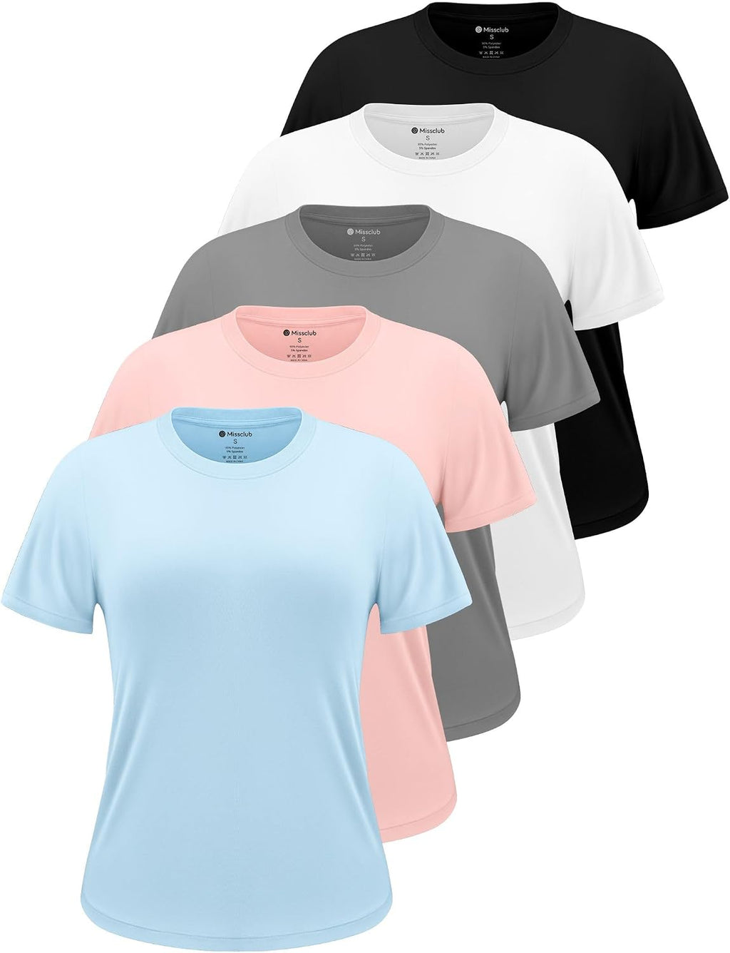 5 Pack Womens Shirts UPF 50+ Workout Tops Dry Fit Athletic Tee | Breathable Dry Fit Fabric, 4-way Stretch, Crew Neck Comfort, Short Sleeve, Versatile 5-pack for Athletic and Daily Wear