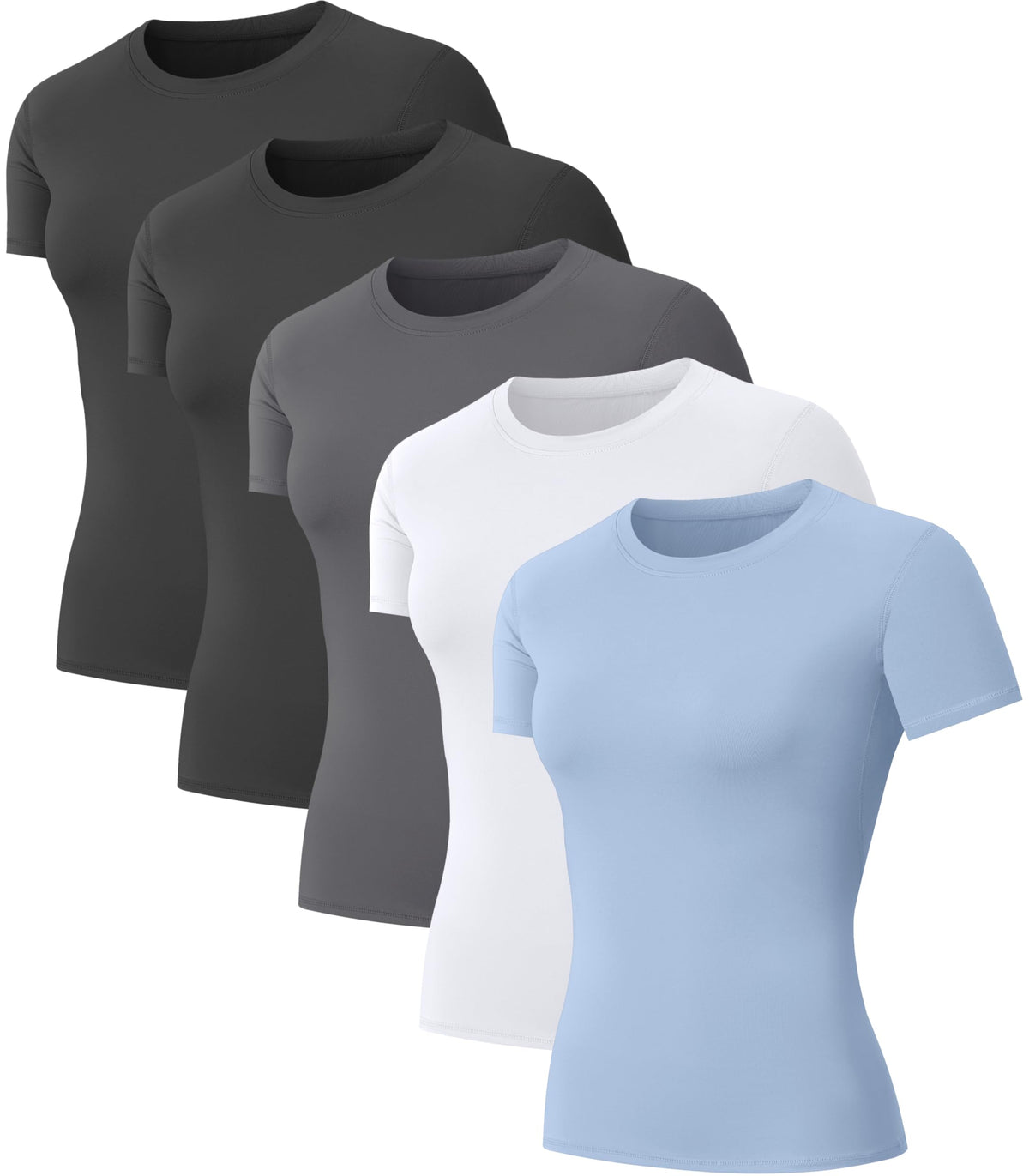 5-Pack Women's Compression Shirts Short Sleeve Workout Gym Tops | Moisture Wicking, Quick Dry, Breathable, Stretchy, Tight Fit, Muscle Support, Athletic Baselayer, for Yoga, Running, Fitness