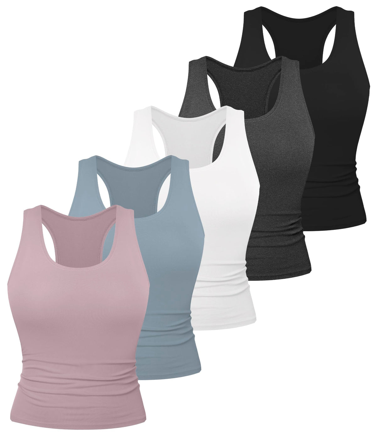 Dalavch 5 Pack Women's Workout Racerback Tank Tops No Built-in Bra | Fitted, Spandex, Yoga, Active, Exercise, Athletic, Running, Gym, Sports, Crop, Tops, for Women