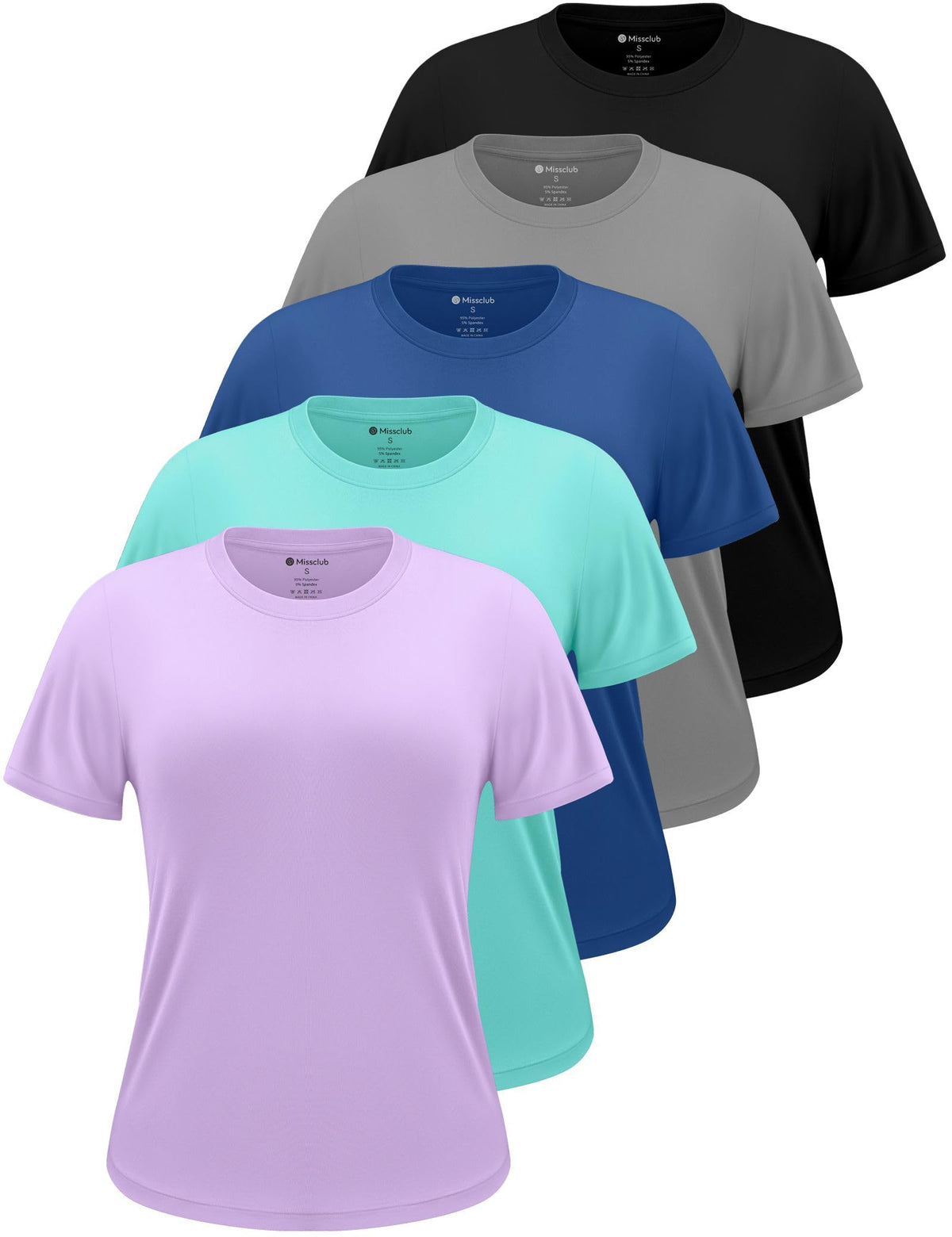 5 Pack Womens Shirts UPF 50+ Workout Tops Dry Fit Athletic Tee | Breathable Dry Fit Fabric, 4-way Stretch, Crew Neck Comfort, Short Sleeve, Versatile 5-pack for Athletic and Daily Wear