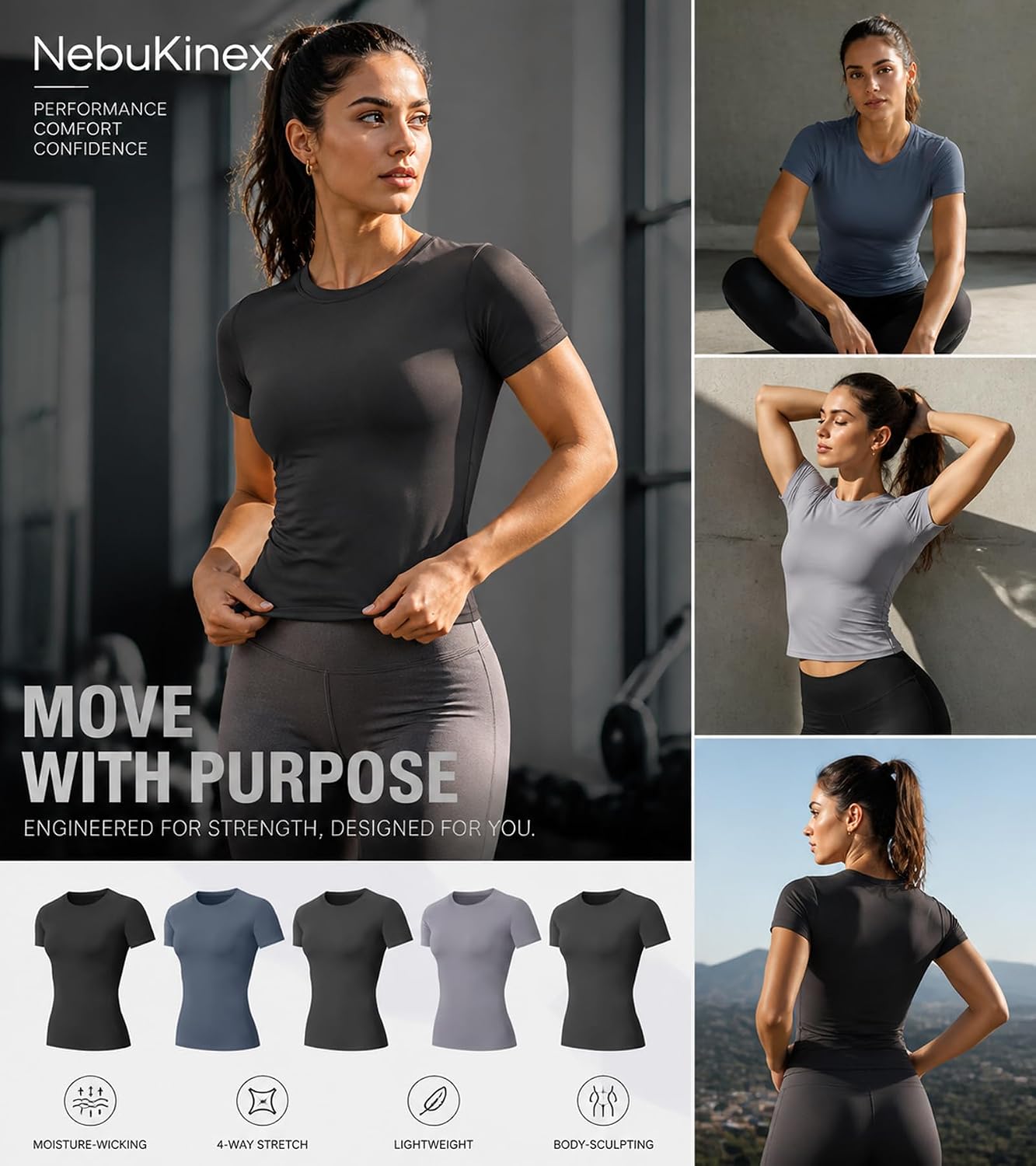 5-Pack Women's Compression Shirts Short Sleeve Workout Gym Tops | Moisture Wicking, Quick Dry, Breathable, Stretchy, Tight Fit, Muscle Support, Athletic Baselayer, for Yoga, Running, Fitness