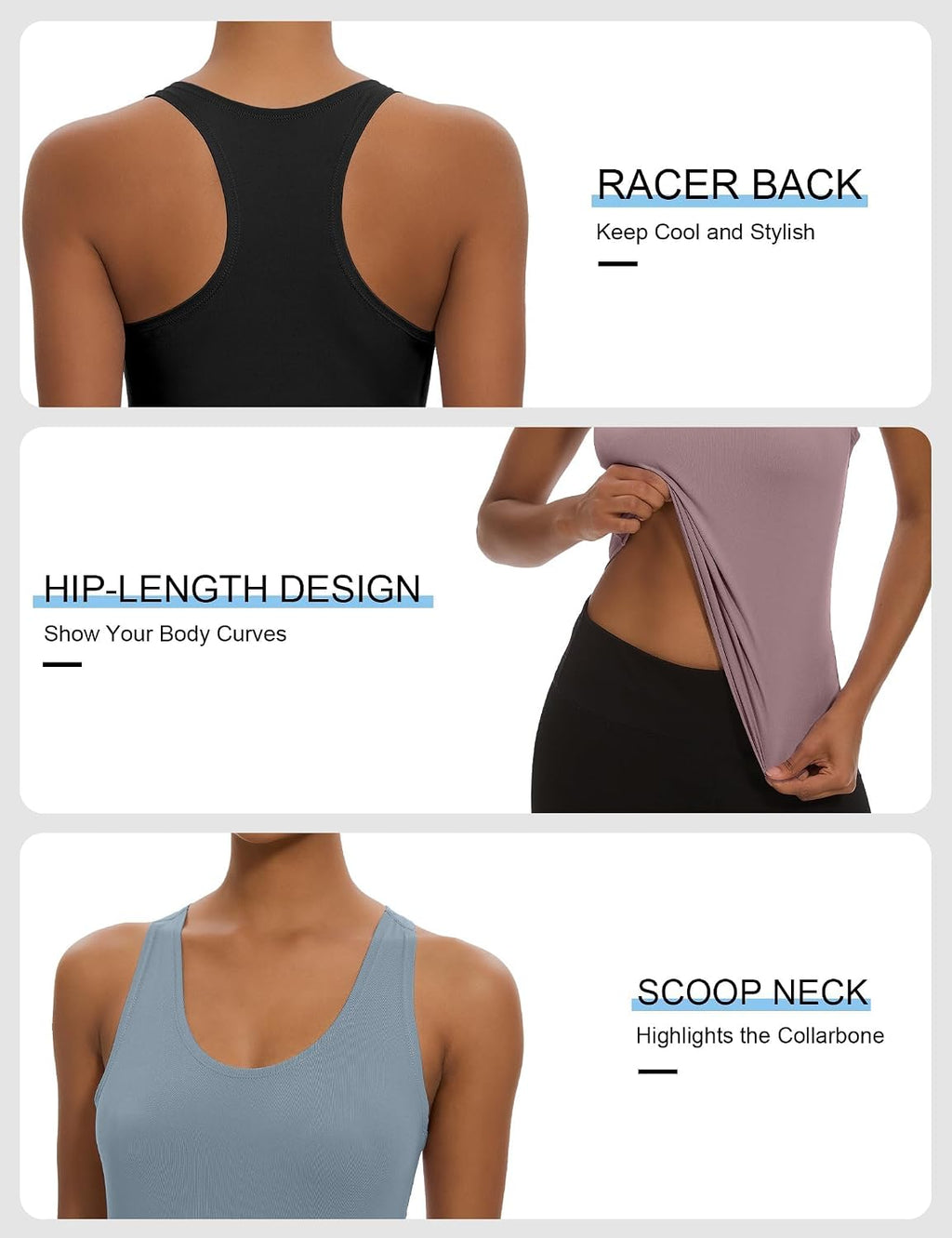 Dalavch 5 Pack Women's Workout Racerback Tank Tops No Built-in Bra | Fitted, Spandex, Yoga, Active, Exercise, Athletic, Running, Gym, Sports, Crop, Tops, for Women