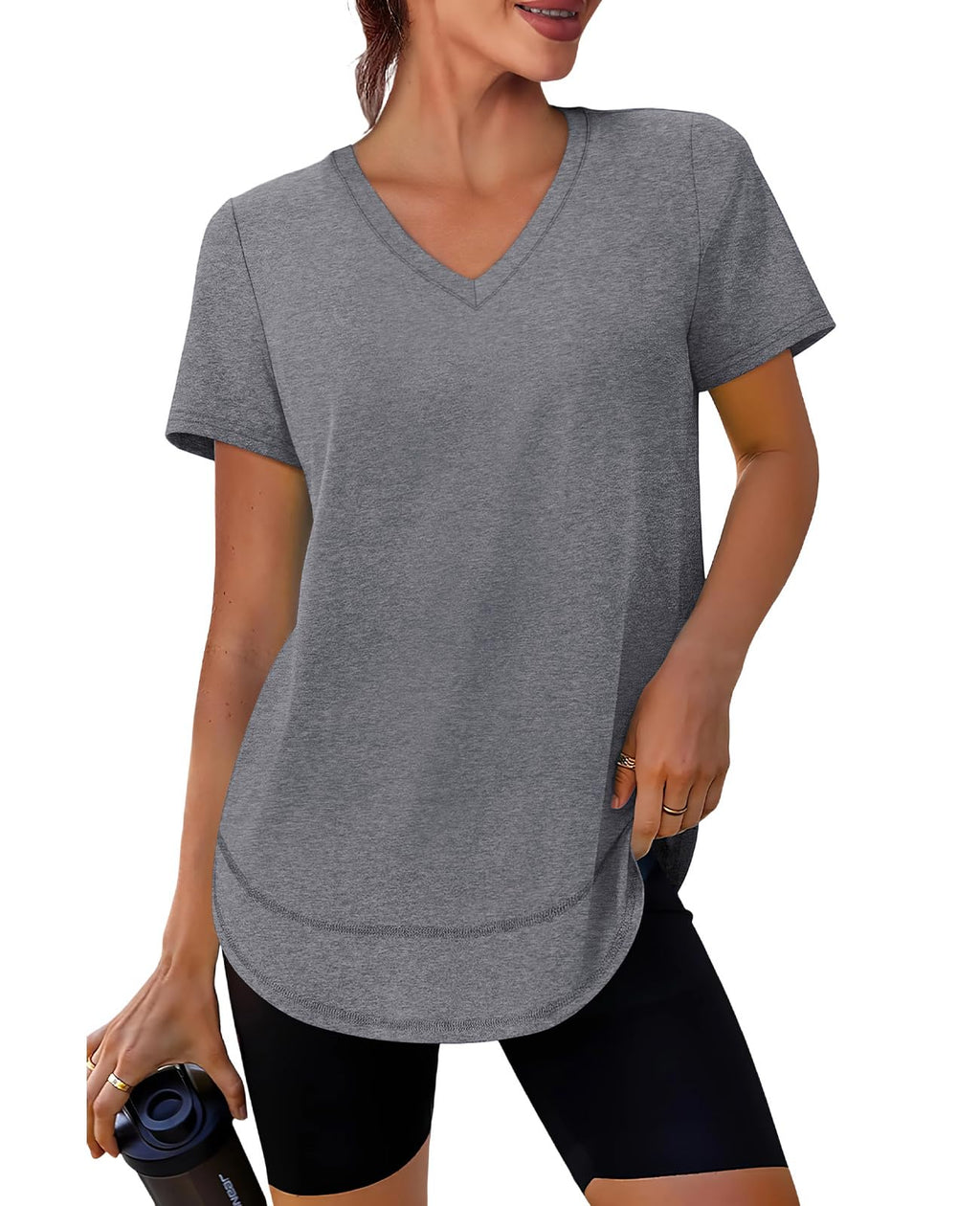XIEERDUO Womens Workout Tops Short Sleeve Shirts Sun Protection UPF 50+ Quick Dry Outfits for Hiking Running V Neck S-3XL