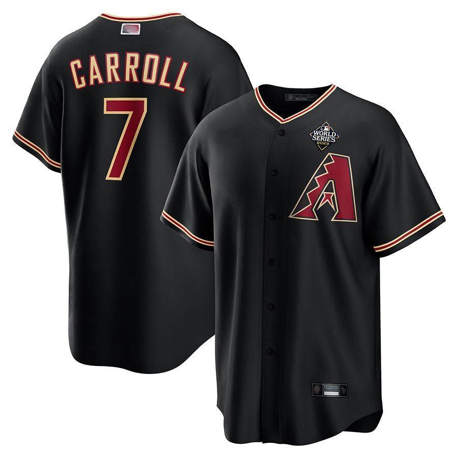 Pouc A.Diamondbacks #7 Corbin Carroll Player Black World Series Replica Personalized Stitched Jerseys