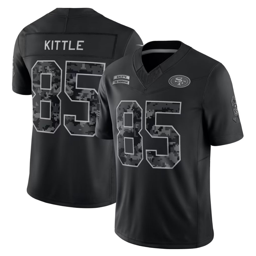 Pouc SF.49ers #85 George Kittle Player Black Limited 2026 Salute to Service Home Game Stitched Jerseys