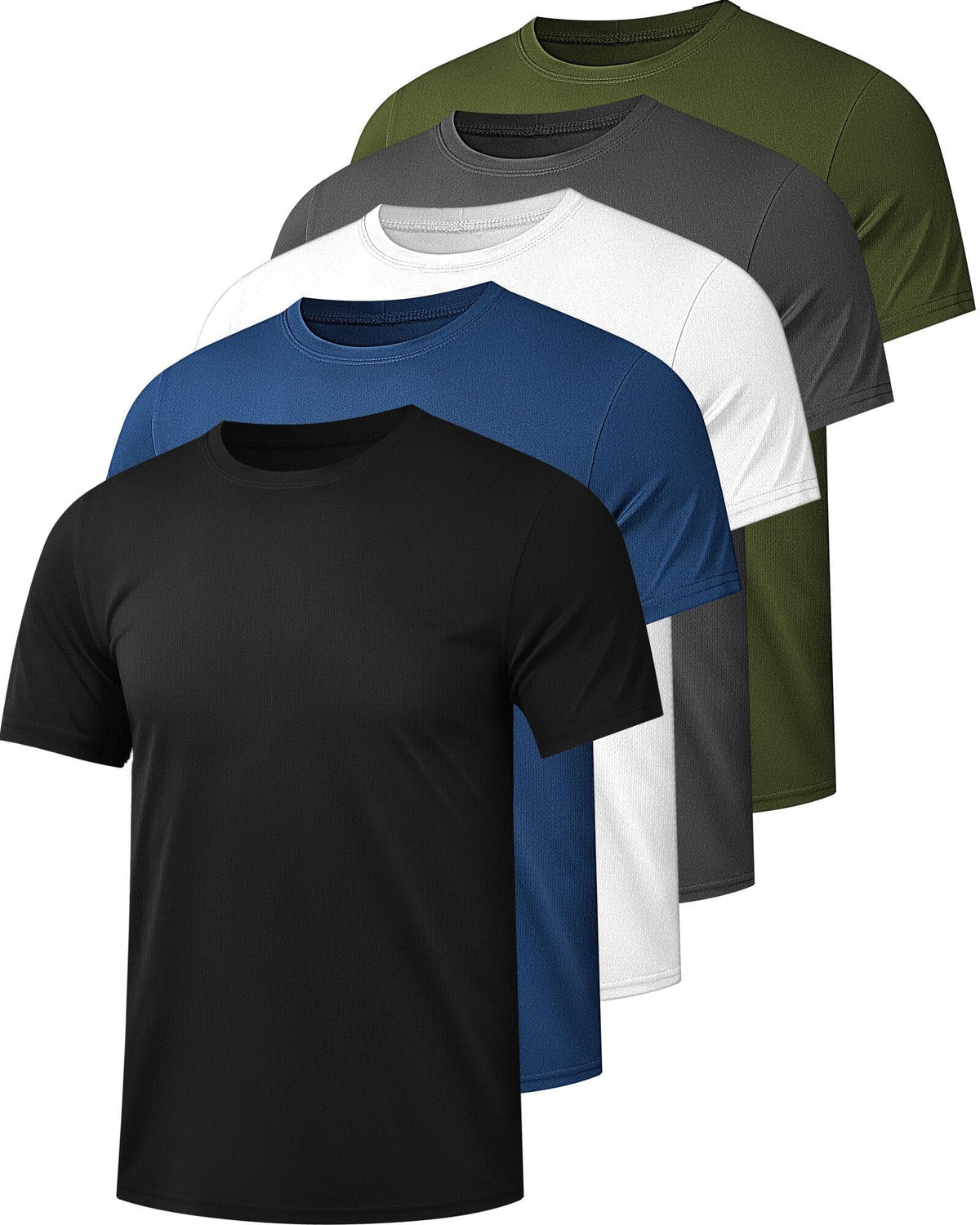 Kinglaman 1/5 Pack Men's Workout Gym Shirts Dry Fit Short Sleeve T-Shirts | Quick Dry Fabric, Breathable Mesh, Moisture Wicking, Athletic Regular Fit, for Training, Running, All Sports Activities