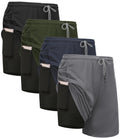 Kinglaman 1/4 Pack Men's 2 in 1 Lined Running Shorts Gym Athletic Shorts | Built-in Liner, Quick Dry Fabric, Convenient Pockets, Breathable Stretch Fit, for Running, Gym Training, Workout, Sports