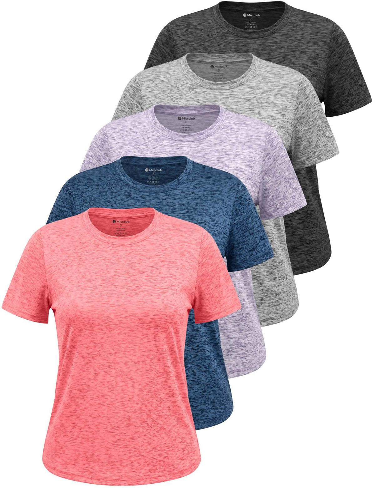 5 Pack Womens Shirts UPF 50+ Workout Tops Dry Fit Athletic Tee | Breathable Dry Fit Fabric, 4-way Stretch, Crew Neck Comfort, Short Sleeve, Versatile 5-pack for Athletic and Daily Wear