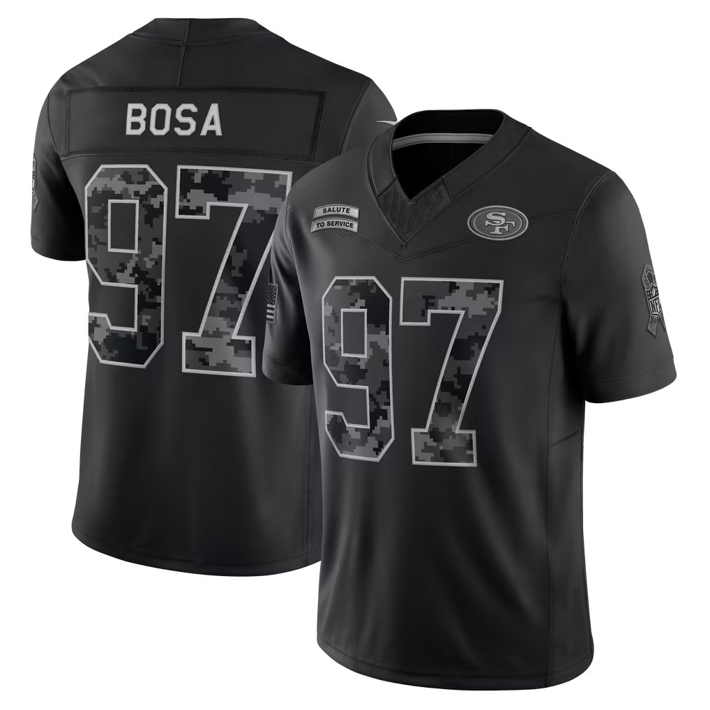 Pouc SF.49ers #97 Nick Bosa Player Black Limited 2026 Salute to Service Home Game Stitched Jerseys