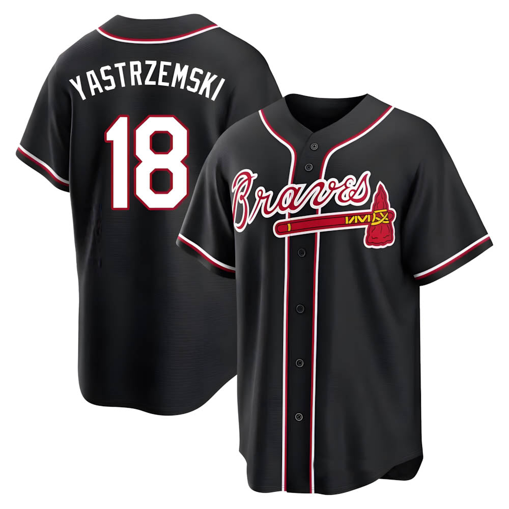 Pouc A.Braves #18 Mike Yastrzemski player Black Replica Fashion Out Stitched Jerseys