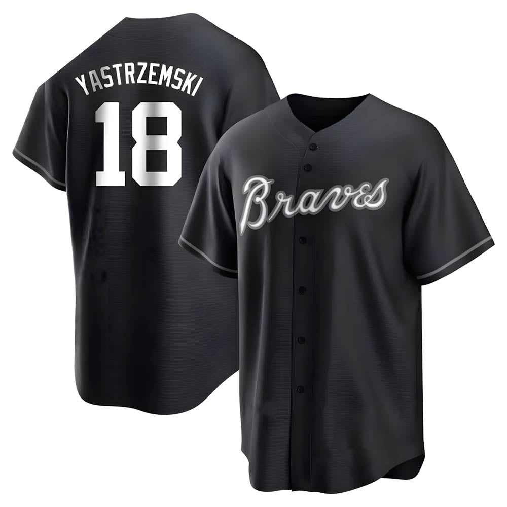 Pouc A.Braves #18 Mike Yastrzemski player Black&White Replica Stitched Jerseys