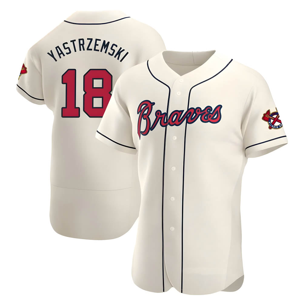 Pouc A.Braves #18 Mike Yastrzemski player Cream Authentic Alternate Stitched Jerseys