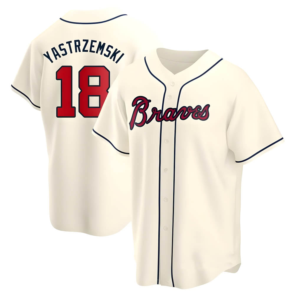 Pouc A.Braves #18 Mike Yastrzemski player Cream Replica Alternate Stitched Jerseys