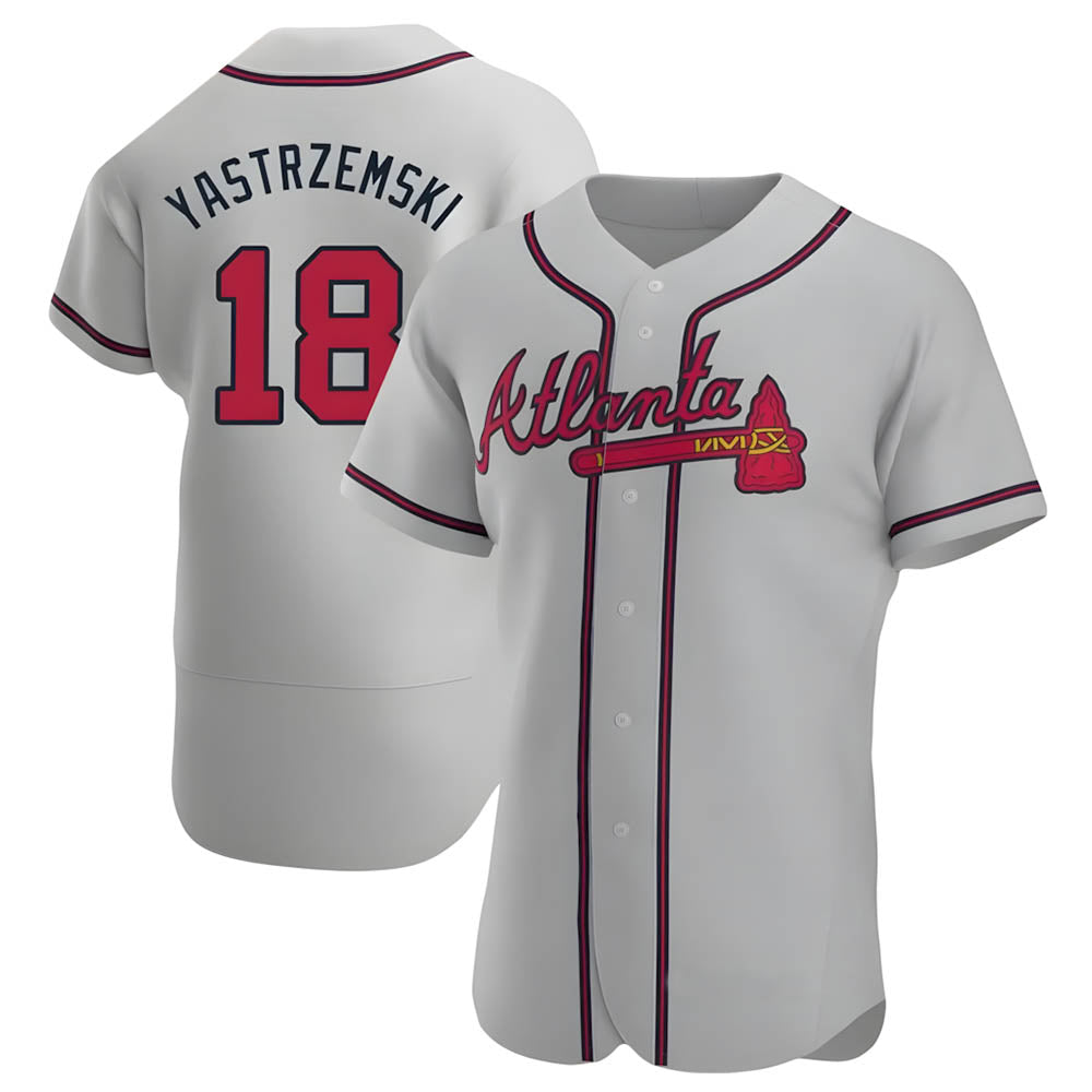 Pouc A.Braves #18 Mike Yastrzemski player Gray Authentic Road Stitched Jerseys