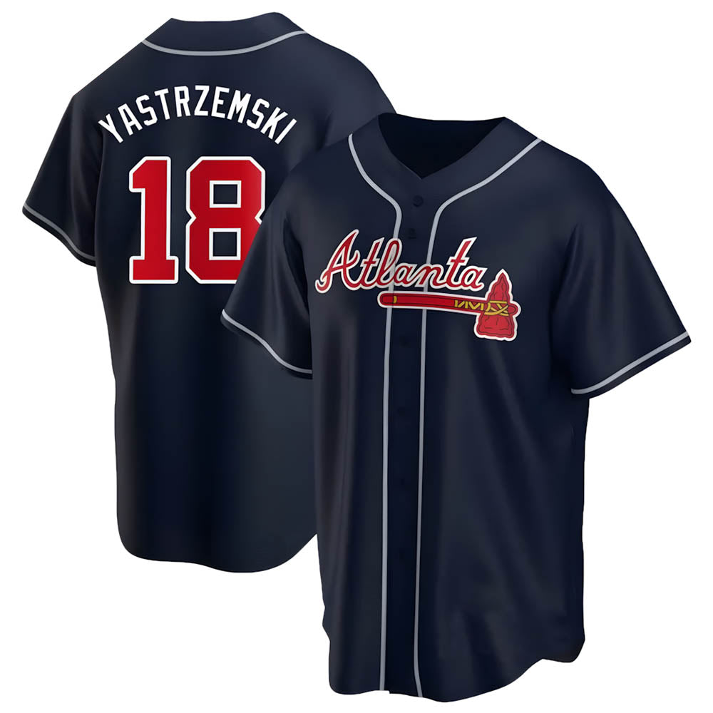 Pouc A.Braves #18 Mike Yastrzemski player Navy Replica Alternate Stitched Jerseys