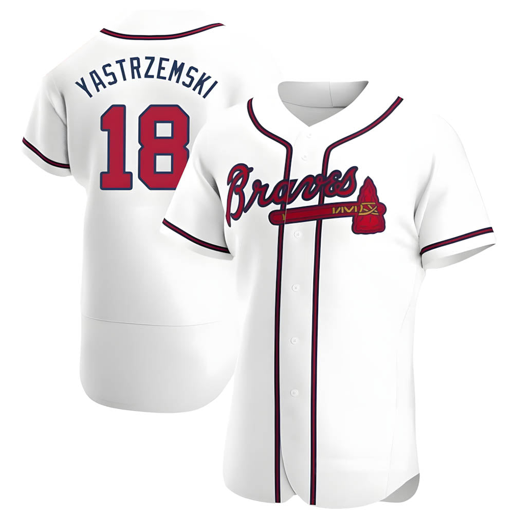 Pouc A.Braves #18 Mike Yastrzemski player White Authentic Home Stitched Jerseys