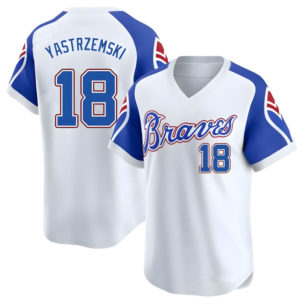 Pouc A.Braves #18 Mike Yastrzemski player White Limited Throwback Cooperstown Collection Stitched Jerseys