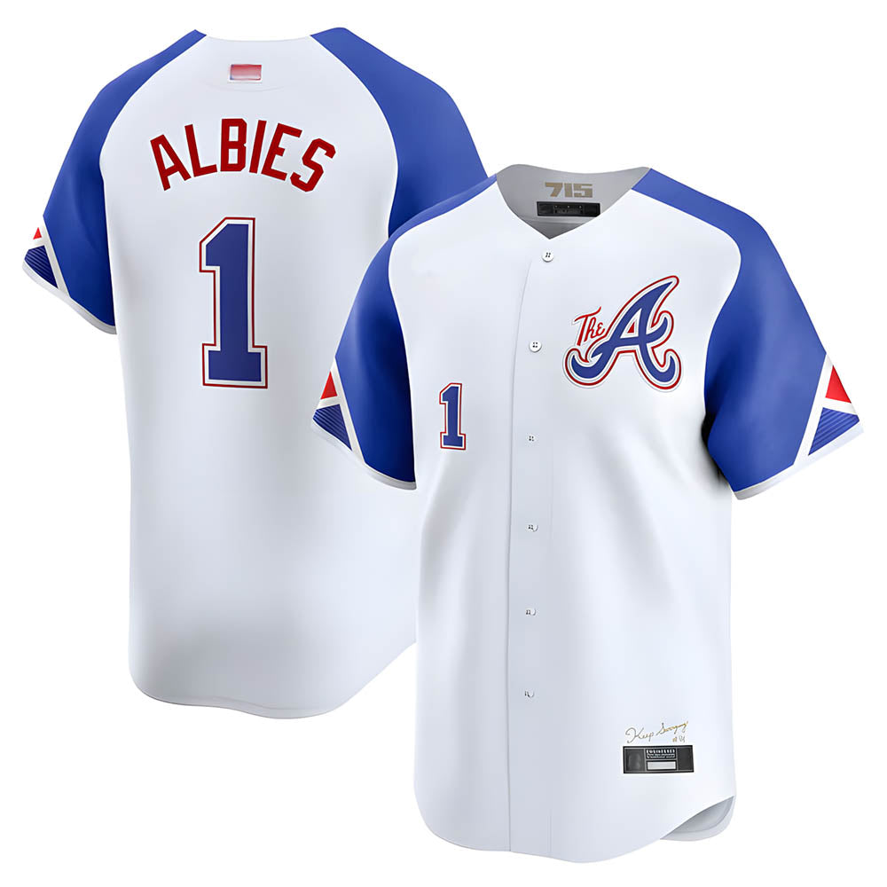 Pouc A.Braves #1 Ozzie Albies Player Blue City Connect Stitched Jerseys
