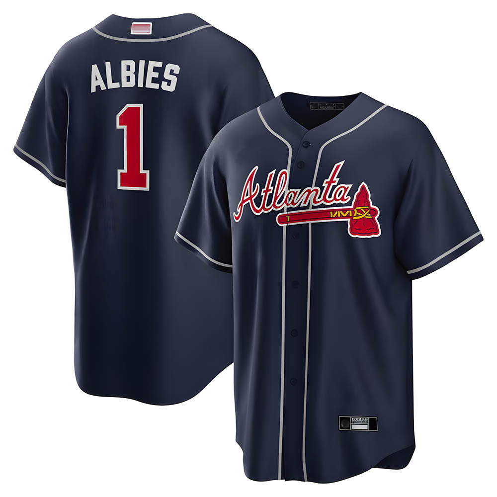 Pouc A.Braves #1 Ozzie Albies Player Navy Alternate Stitched Jerseys