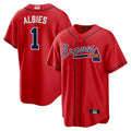 Pouc A.Braves #1 Ozzie Albies Player Red Alternate Stitched Jerseys