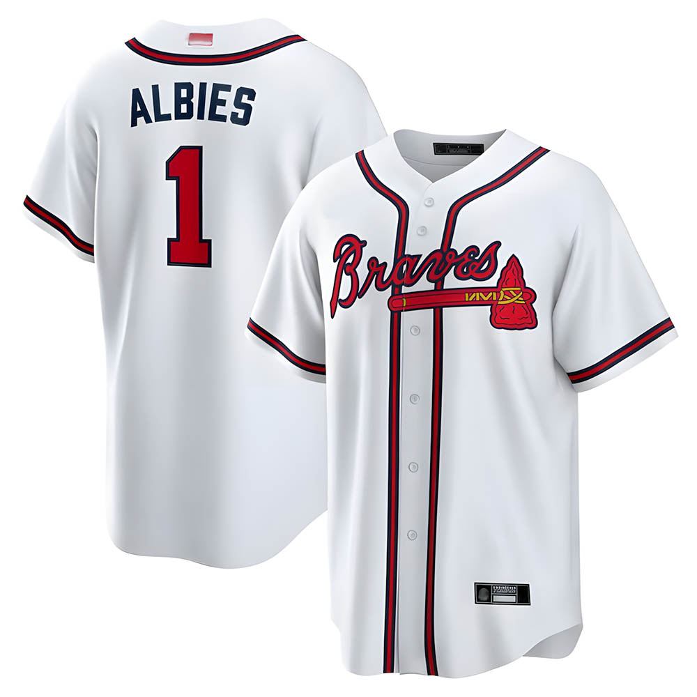 Pouc A.Braves #1 Ozzie Albies Player White Alternate Stitched Jerseys