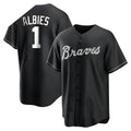 Pouc A.Braves #1 Ozzie Albies Player Black&White Replica Stitched Jerseys