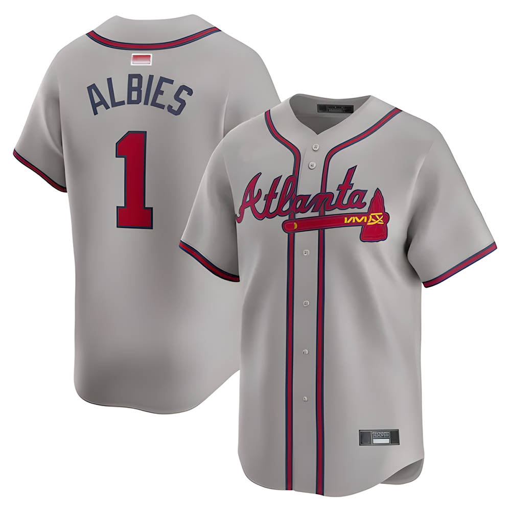 Pouc A.Braves #1 Ozzie Albies Player Gray Vapor Premier City Connect Premium Stitched Jerseys