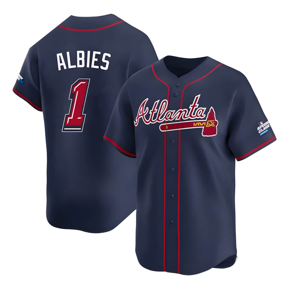 Pouc A.Braves #1 Ozzie Albies Player Navy Limited 2025 Speedway Classic Alternate Stitched Jerseys