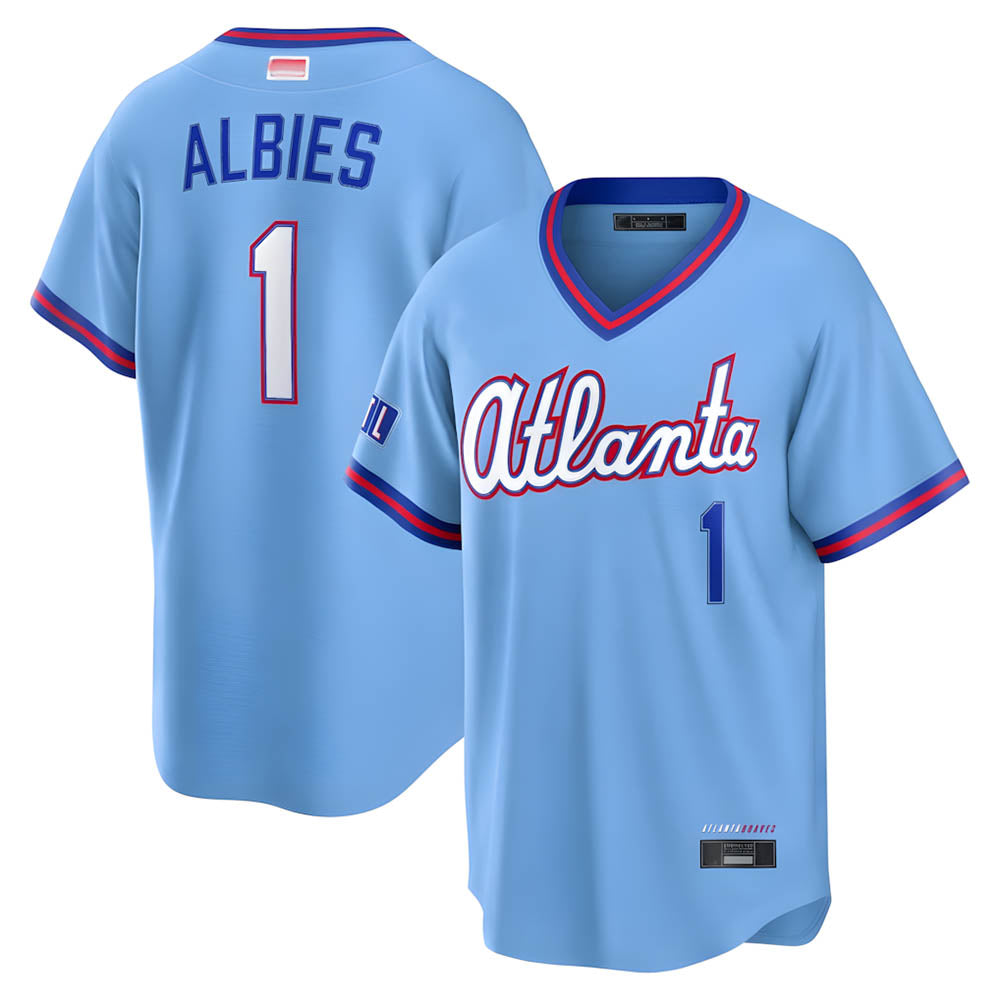 Pouc A.Braves #1 Ozzie Albies Player Powder Blue 2026 City Connect T shirt Stitched Jerseys