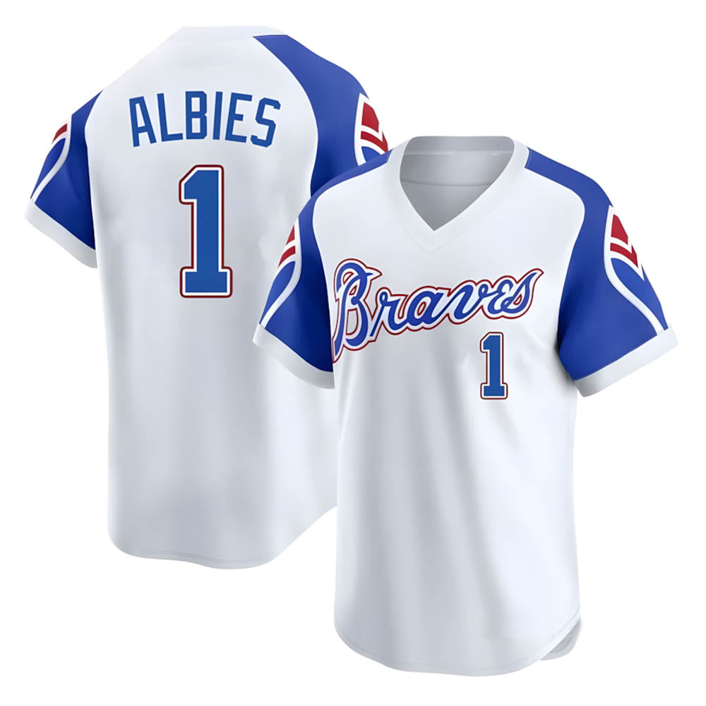 Pouc A.Braves #1 Ozzie Albies Player White Limited Throwback Cooperstown Collection Stitched Jerseys