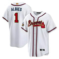 Pouc A.Braves #1 Ozzie Albies Player White World Series Gold Program Stitched Jerseys