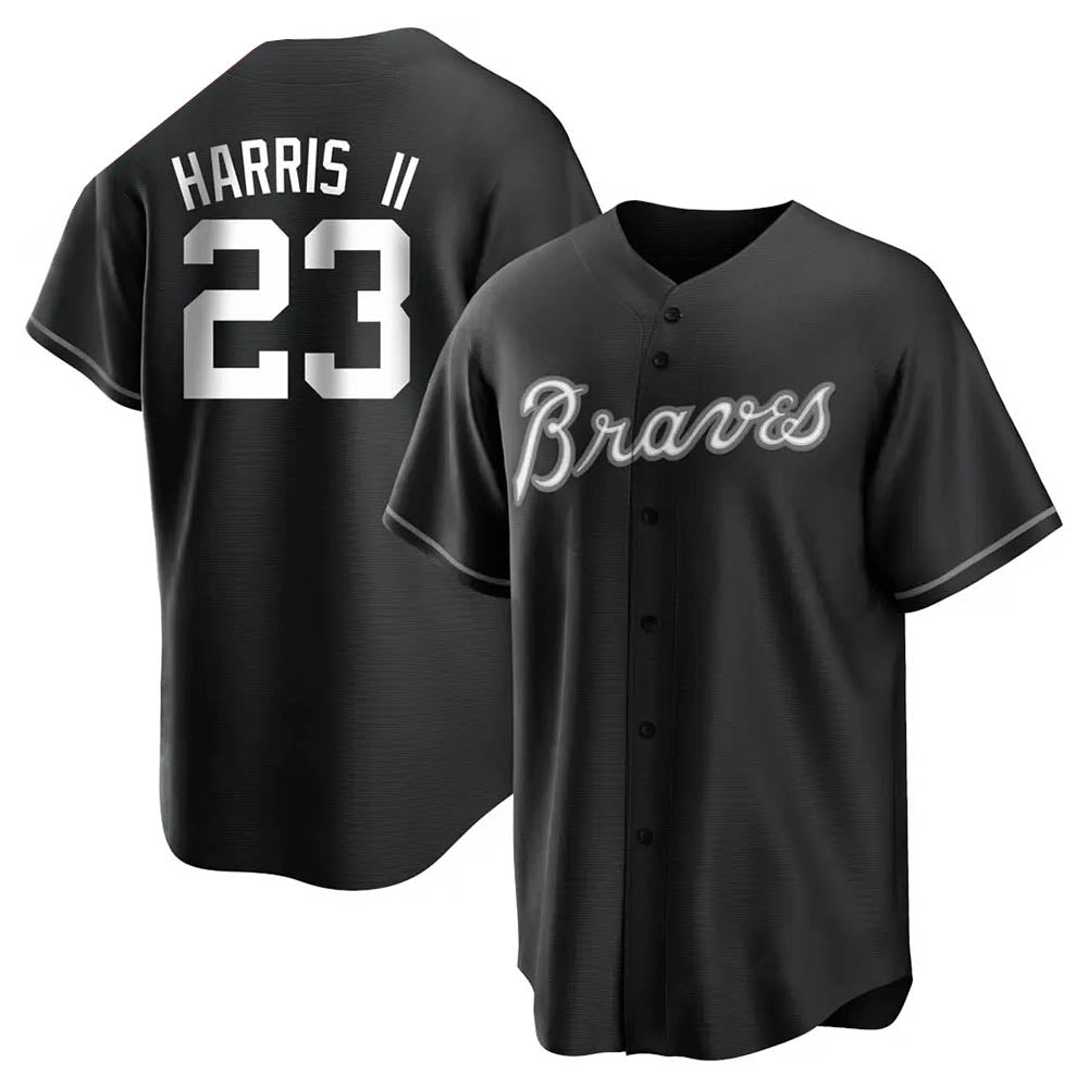 Pouc A.Braves #23 Michael Harris II player Black&White Replica Stitched Jerseys