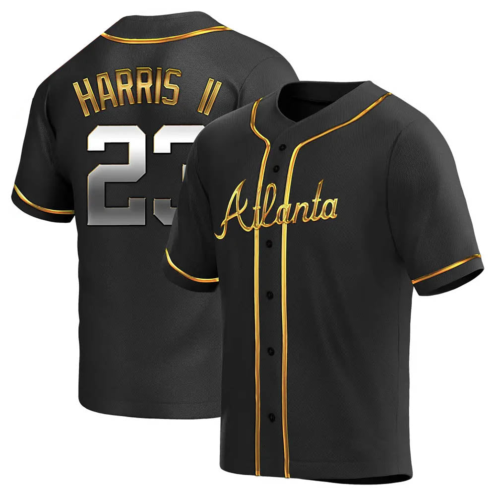 Pouc A.Braves #23 Michael Harris II player Gold Replica Black en Alternate Stitched Jerseys
