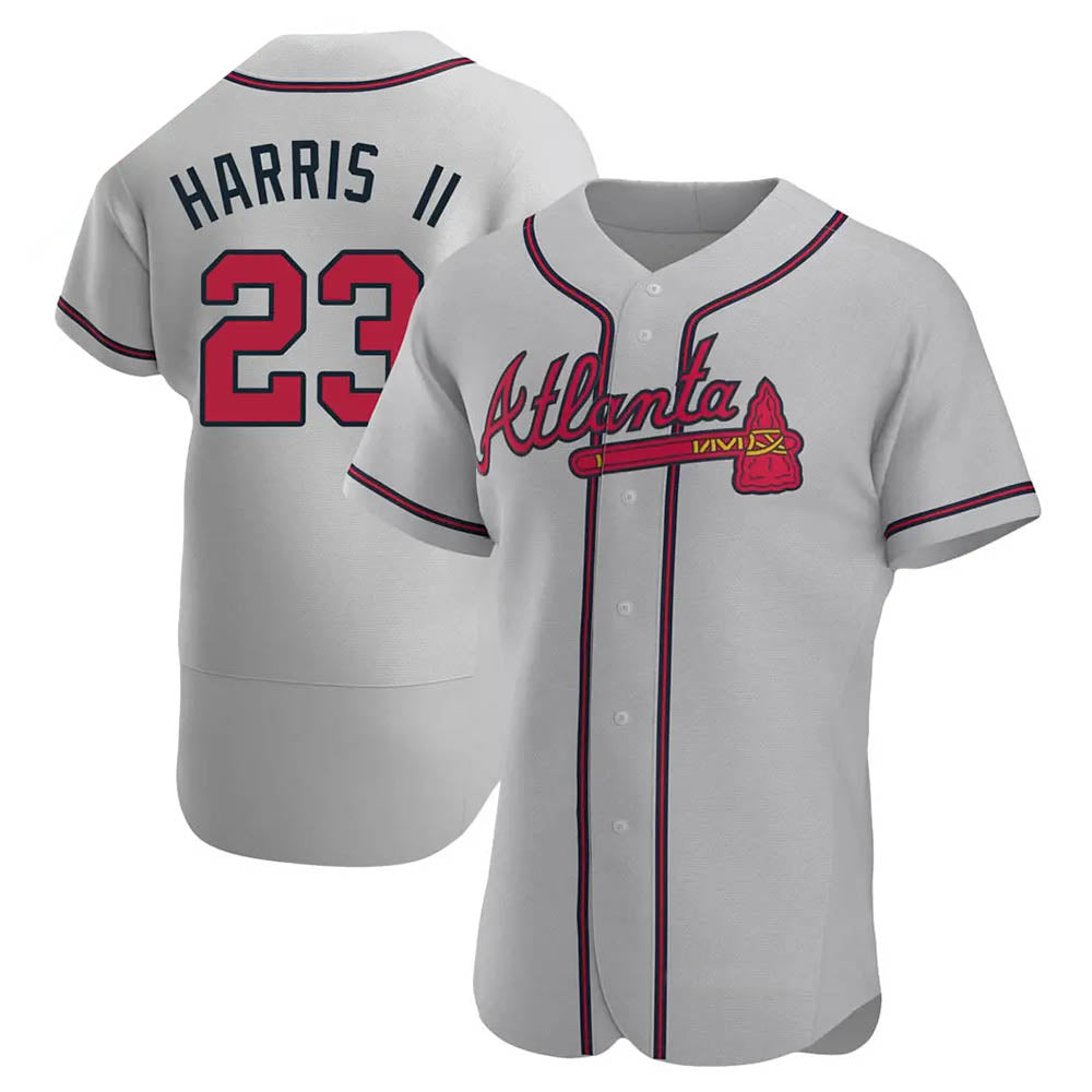 Pouc A.Braves #23 Michael Harris II player Gray Authentic Road Stitched Jerseys