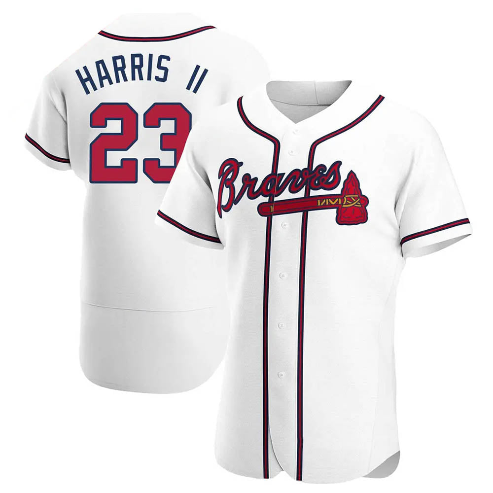 Pouc A.Braves #23 Michael Harris II player White Authentic Home Stitched Jerseys